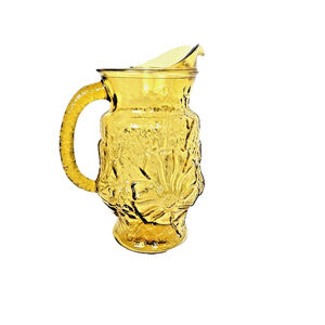 Vintage Anchor Hocking Rain Flower Amber Glass Pitcher